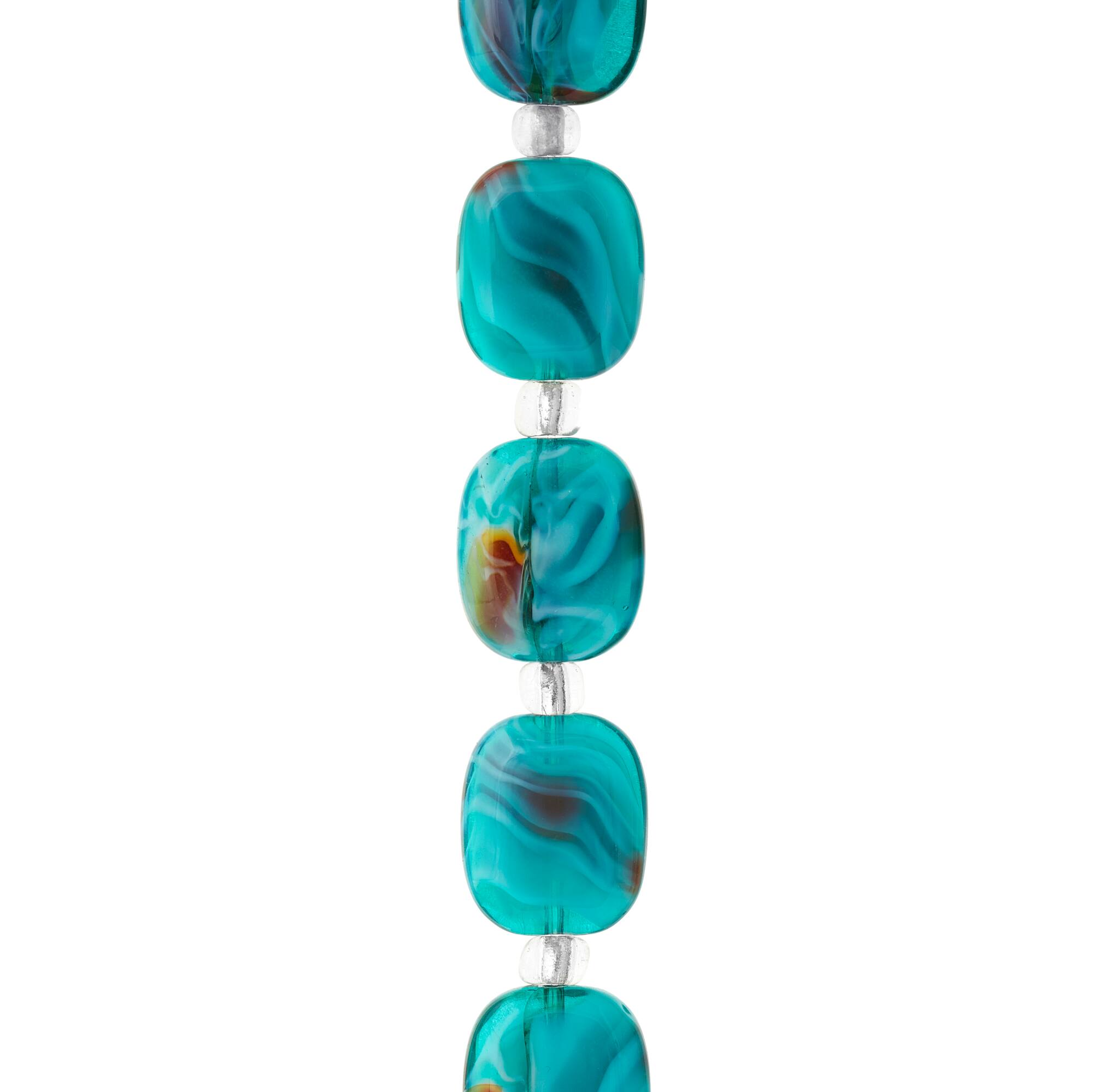 Aqua Swirl Glass Rectangle Beads, 14mm by Bead Landing™